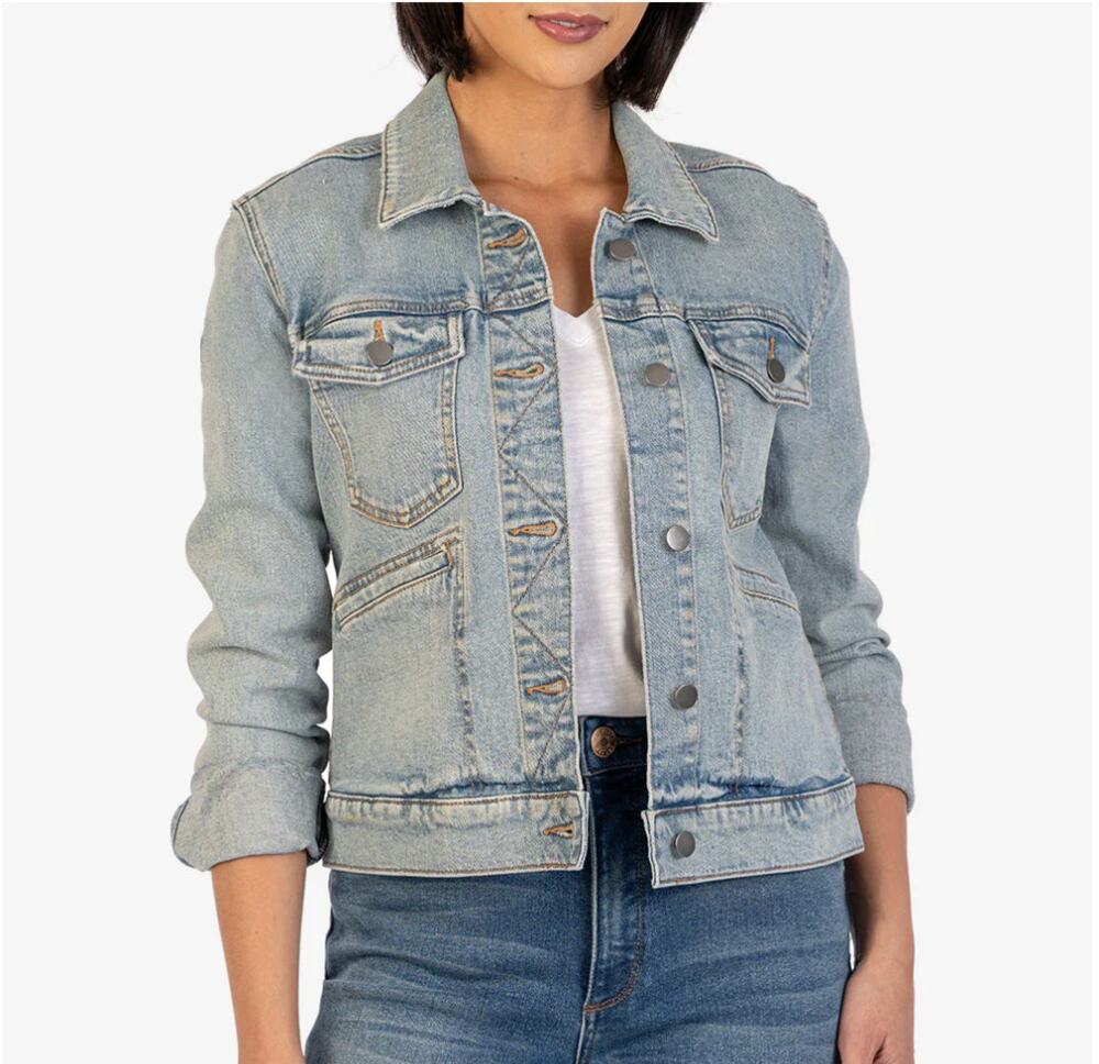 KUT FROM THE KLOTH Anne Welt Poket Denim Jacket in Cultivate // S